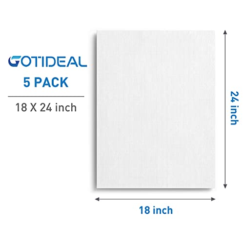 GOTIDEAL Canvases for Painting, 18x24 inch of 5 Pack, Professional Primed White Blank Flat Canvas - 100% Cotton Artist Canvas Boards for Acrylics Painting, Oil,Tempera - size: 18"x24"