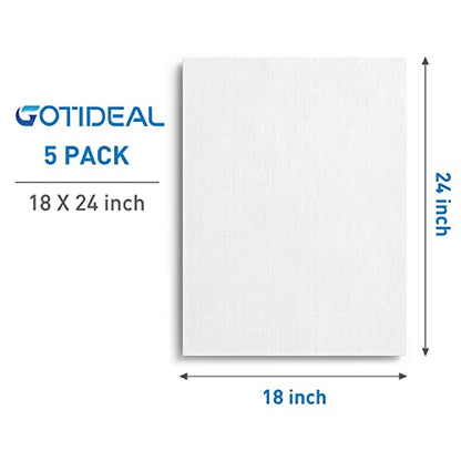 GOTIDEAL Canvases for Painting, 18x24 inch of 5 Pack, Professional Primed White Blank Flat Canvas - 100% Cotton Artist Canvas Boards for Acrylics Painting, Oil,Tempera - size: 18"x24"