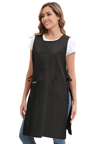 Nanxson Waterproof Apron with Pockets Plus Size Chef Apron | Side tie design,Split-piece apron,for Cooking Kitchen Baking Painting Grilling, - color: Black