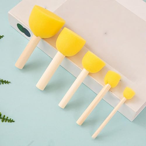 Round Sponges Brush Set Paint Sponge Wood Handle Foam Stencil Brushes Touch Up Painting Tools for Acrylic Craft Staining Varnishes 10pcs - color: A