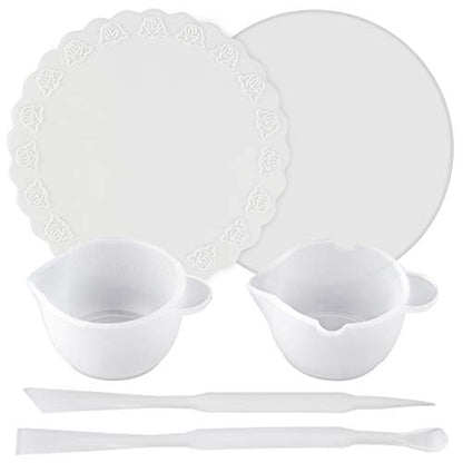 Epoxy Resin Casting Tools Set Silicone Measuring Cups, Round Mats, Stirring Stick and Spoon, 6-kit for Mixing UV Resins, Pigment, Paints
