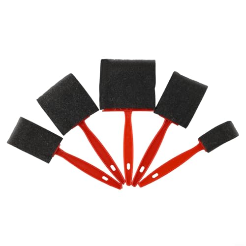 Foam Paint Brush Set with Fine Sponge for Oil Stain and Polyurethane, Easy Grip Handles for Art Crafts and Color Washes, 5 Pieces Assorted Sizes Red and Black, DIY Painting Tools