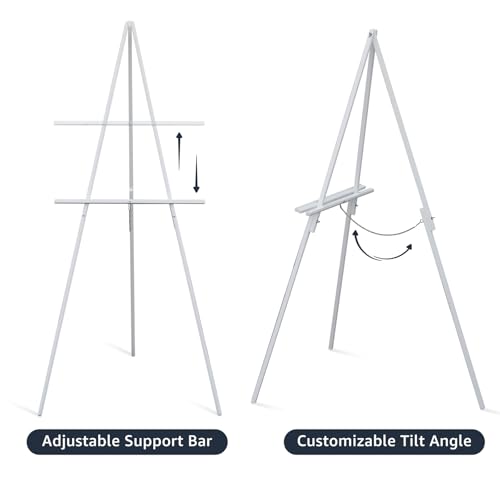 NianFeng Wooden Easel Stand for Sign, Easel Display Stand Floor for Wedding Sign with Adjustable Tray, 63-Inch, Tripod A-Frame Poster Light Duty, Welcome, Art Show & Baby Shower (White) - color: White