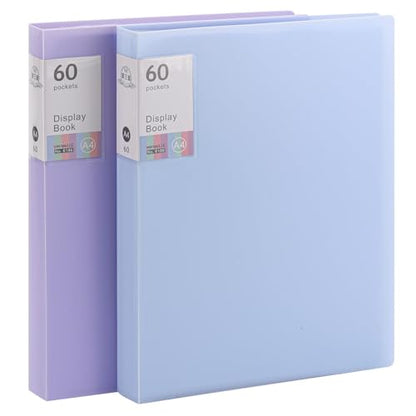 2Pcs Binder with Plastic Sleeves，A4 Art Portfolio Display 120 Pages, Portfolio Folder for Certificate Binder Organizer