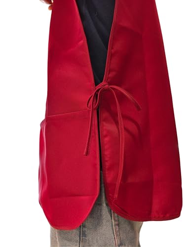 Large Smock Cobbler Apron for Men & Women, Adjustable Side Ties & 2 Pockets - color: Red