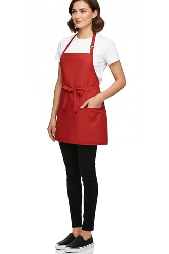 BOHARERS Kitchen Cooking Apron Unisex Adjustable chef apron with 3 pockets,1 Pack Red - color: A-01 Pack Red