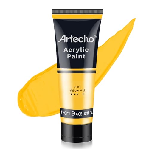 Artecho Yellow Acrylic Paint, Yellow Mid Paint (120ml / 4.05oz) Tubes, Art Craft Paints for Canvas, Rock, Stone, Wood, Fabric, Art Supplies - color: Yellow Mid, style: Regular