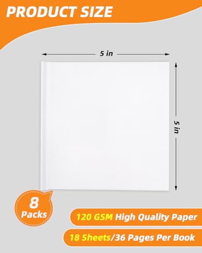 Dynta Blank Hardcover Book 5x5 Inch, 8 Pack Blank Books for Kids to Write Stories Christmas Gift Art Home White Hardcover Sketchbook Journal for Drawing Sketching, 36 Pages (18 Sheets) for Each book - size: 5"x5"(8 pack)