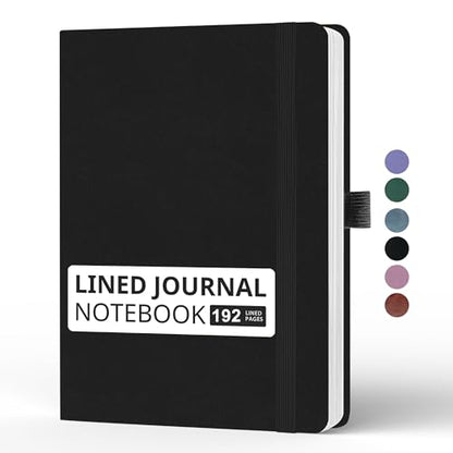 Lined Journal Notebook, A5, 192 Pages 100 GSM Thick Paper, Hardcover Leather College Ruled Journal for Writing, Men Women, Journaling, Daily, Work, Office, Home School Business(Black) - color: Black, style: b-Lined