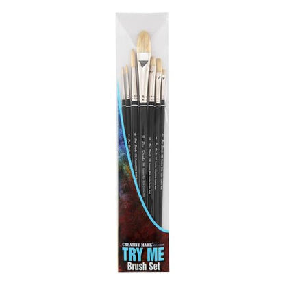 Creative Mark Pro Stroke Premium White Chungking Hog Bristle Artist Paint Brush - Try-Me Set of 7 - Natural Bristle Brush w/Great Control Suitable for Oils, Watercolors, Acrylics, Alkyds, Caseins