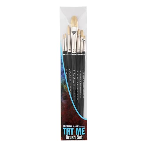 Creative Mark Pro Stroke Premium White Chungking Hog Bristle Artist Paint Brush - Try-Me Set of 7 - Natural Bristle Brush w/Great Control Suitable for Oils, Watercolors, Acrylics, Alkyds, Caseins