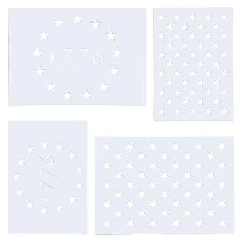 WISYOK 4Pcs American Flag 50 Star Stencil Templates, 4 Sizes American Flag Templates, Ideal for DIY Crafts Design, Independence Day Project, American Flag Projects