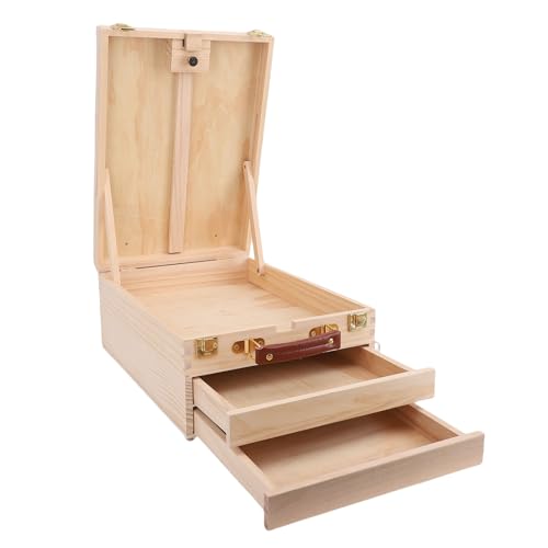 Adjustable Wooden Pochade Box Easel with Storage Drawers for Art Painting, Sketching, Portable Table Easel for Artists and Students