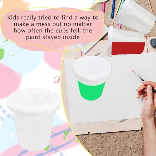 30 Pack Kids No Spill Paint Cups with Lids Clear White Spill Proof Paint Cups for Chilren Painting Art Supplies School Prizes Classroom Arts Crafts