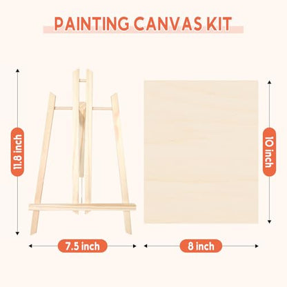 12x12 Inch & 8x10 Inch Unfinished Wooden Canvas Panels - 1/2" Deep Cradle Boards with Easel for Acrylic, Oil Painting, Pouring Art, and DIY Crafts | Basswood Art Panels for Artists, Christmas Decor, a