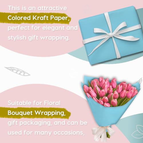 SMART&CASUAL Light Blue Paper Roll 15" x 450" (37.5') Kraft for Art Craft Supplies Gift Wrapping Moving Packing Painting Drawing Paint Easel Poster Chart Paper - color: Light Blue, size: 15"W x 450"L ( 37.5' )
