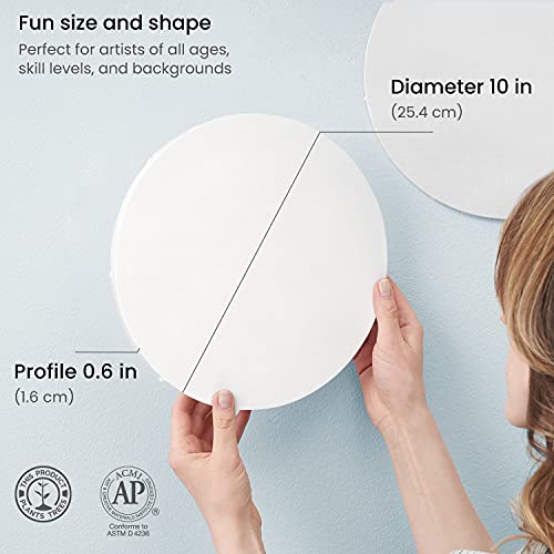 ARTEZA Round Stretched Canvas, 10 Inch Diameter, Pack of 8, Blank White Canvas Boards for Acrylic, Oil and Gouache Painting - size: 10 Inch