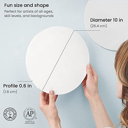 ARTEZA Round Stretched Canvas, 10 Inch Diameter, Pack of 8, Blank White Canvas Boards for Acrylic, Oil and Gouache Painting - size: 10 Inch