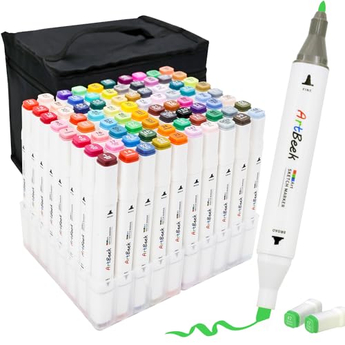 ArtBeek 80 Colors Alcohol Markers Set, Illustration Permanent markers, Dual Tip, Sketch Drawing - color: 80 Color