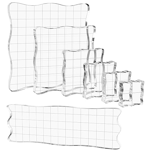 Briartw 7 Pieces Acrylic Stamp Block Clear Stamping Tools Set with Grid Lines for Scrapbooking Crafts Card Making,Clear Acrylic Stamp Block Kit with Grid Lines,Scalloped Edges,Thickness 8mm - color: 7 Pcs Square Scalloped Edge
