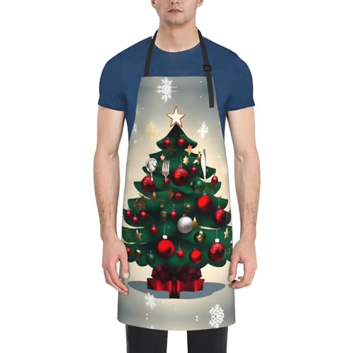 Cartoon heart sun Heavy Duty Waterproof Apron with Pockets for AdultsResistant Grilling, Gardening, Painting - color: Christmas Gift Tree