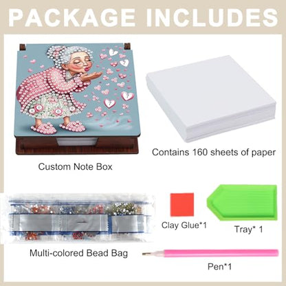 MVVMTOP Diamond Painting Kit memo Box, Diamonds Art DIY Grandma Patterns Sticky Note Box Special Shape Drill, with 160 Sticky Note, Ideal for Home Office Supplies, Handicrafts, Holiday Gifts - color: Grandma