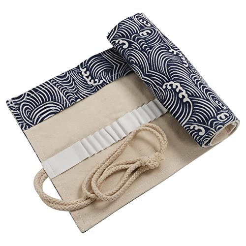 Canvas Pencil Wrap Case, 48 Holes Colored Pencil Roll Holder Storage Pouch for Artist, Office (48 Holes, Deepblue) - color: Deepblue, style: 48 Holes