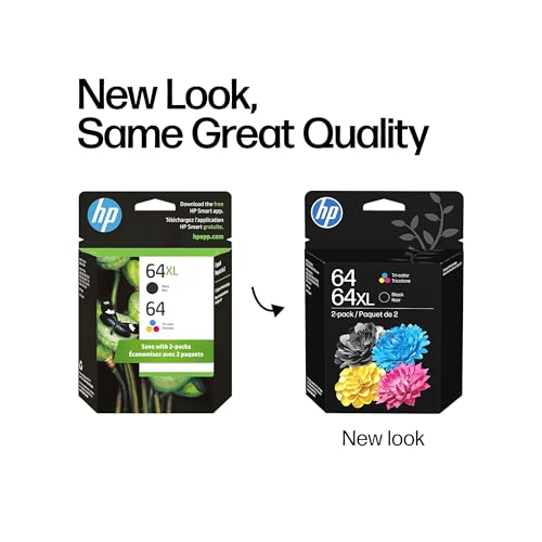 HP 64XL/64 Black High Yield and Tri-Color Standard Yield Ink Cartridges, 2/Pack - style: Black XL + CMY