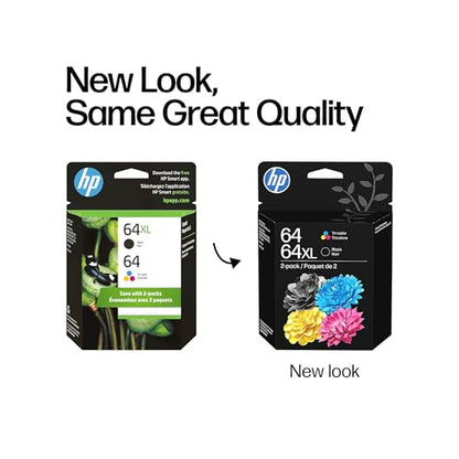 HP 64XL/64 Black High Yield and Tri-Color Standard Yield Ink Cartridges, 2/Pack - style: Black XL + CMY