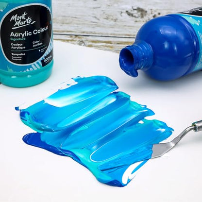 Mont Marte Signature Deep Cyan Acrylic Paint, 16.9oz (500ml), Semi-Matte Finish, Suitable for Canvas, Wood, Fabric, Leather, Cardboard, Paper, MDF and Crafts - color: Deep Cyan, size: 16.9 Fl Oz (Pack of 1)