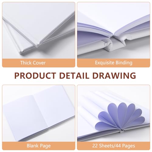 zmybcpack 12 Pack White Hardcover Blank Book 6x8 inch, Hardcover Blank book for Students to Write Stories, Hardcover Sketchbooks Journal（White，22 Sheets/ 44 Pages Each） - size: 6x8"(12 pack)