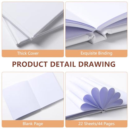 zmybcpack 12 Pack White Hardcover Blank Book 6x8 inch, Hardcover Blank book for Students to Write Stories, Hardcover Sketchbooks Journal（White，22 Sheets/ 44 Pages Each） - size: 6x8"(12 pack)