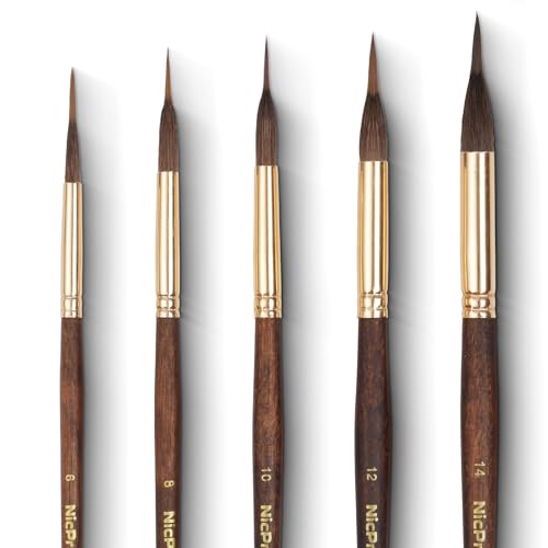 Nicpro 5 PCS Watercolor Brushes Professional, Extended Needle Point Brushes Set, Sable Paint Brushes with Synthetic Extra Long Tip for Fine Detailing - Watercolor Acrylic Gouache Inks Painting - size: 5 PCS
