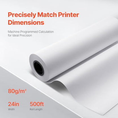 VEVOR Wide Format Paper, 24 in x 500 ft Plotter Paper, 2 Rolls CAD Bond Rolls with 3 in Core, 20 LB Bond Paper Rolls, Idea for CAD Drawings, Engineering Plans, GIS Maps & Architectural Designs - size: 24 in x 500 ft, style: 2 Rolls
