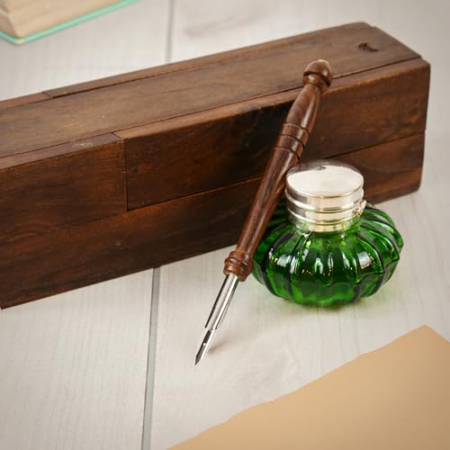 Vintage Fountain Pen Ink Bottle - Fancy Vintage Glass Bottle Inkwell, Office Supplies for Writers Desk - Ideal for Dip Pen Ink, Calligraphy, Dark Academia Writing Supplies - 3.5" Green Glass