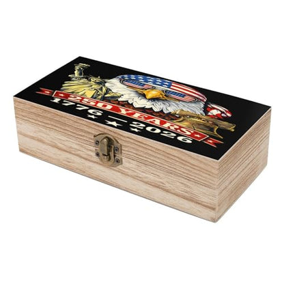 250 Years America Anniversary 1776-2026 Liberty Eagle Jewelry Box Wooden Rustic Multi-Purpose Organizer with Front Clasp for Jewelry, Crafts, Accessories & Small Items - color: style-4