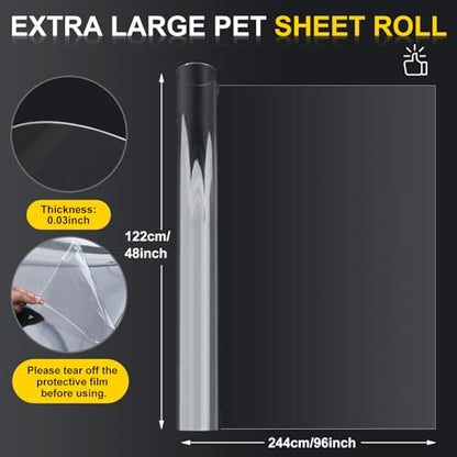 Beeveer 2 Roll of 48 x 96 Inch Extra Large PET Sheets, Transparent Clear Flexible Plastic Sheet for Craft, Picture Frames, Sign Blank, DIY Display Project, Protective Barriers - size: 48 x 96 Inch