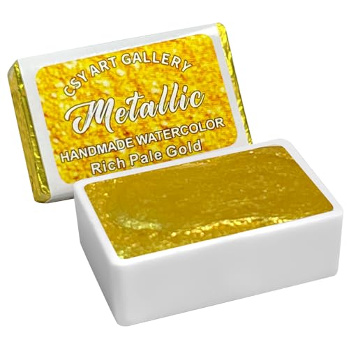 Handmade Watercolor Paint Calligraphy Ink Hand Lettering Rich Pale Gold Metallic-Glitter-Iridescent Watercolour Painting (Full Pans) - color: Rich Pale Gold (Full Pan)