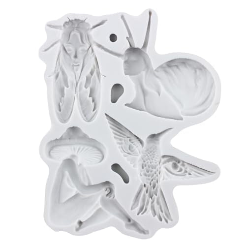 Insect Mushroom Polymer Clay Mold Beetle Snial Mushroom Bird Silicone Molds for DIY Crafts Epoxy Resin Casting Air Dry Polymer Clay Plaster Jewelry Making - color: Style J