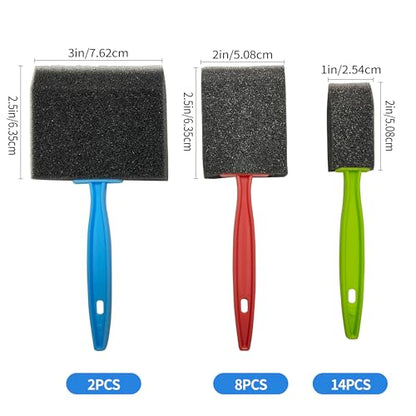 24Pcs Foam Paint Brushes, Coloful Plastic Handle Sponge Brushes for Painting, Paint Sponge -Lightweight&Durable -Premium Foam Brushes Set, Staining, Varnishes and DIY Craft Projects (1", 2" and 3") - color: Colorful