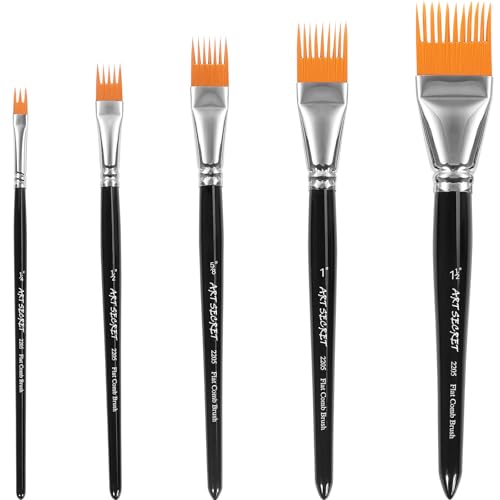 5-Piece Grainer Brush Set with Flat Comb Chisel Tip Brushes | Nylon Bristle Flat Comb Chisel Tip Brushes, for Acrylic, Oil and Watercolor Painting, Ideal for Artists and Beginners - color: Qm-hb-2205-5-bk