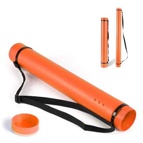 DEWEL Poster Tube, Waterproof Poster Holder Plastic Expandable Poster/Art/Document Storage Tube 24.5" to 40", Adjustable Poster Storage Blueprint Holder with Carrying Strap (Orange-Large Size) - color: Orange (Round), size: Large