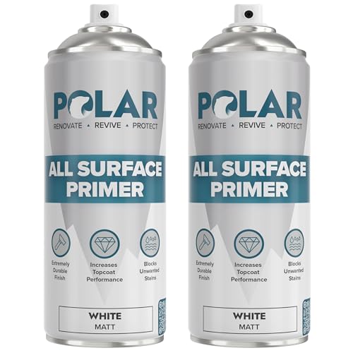 Polar All Surface Primer Matte White - 2 x 13.5 Fl Oz - Ideal for Wood, Metal, Plastic, Brick - Enhanced Adhesion & Quick Drying - color: White