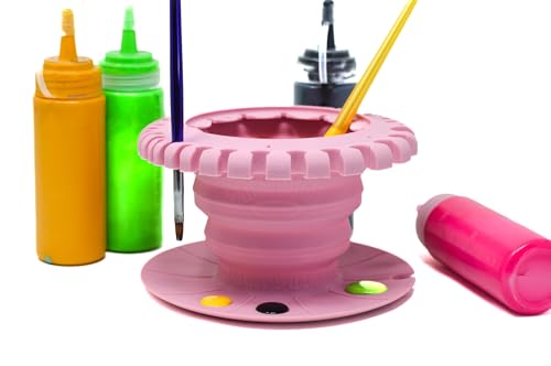 Paint Puck CollapsiBowl Paint Brush Cleaner Rinse Cup (Pink) – Collapsible Paint Water Cup & Brush Cleaner with Brush Holder, Squeegee Lips & Drip Tray for Acrylic, Watercolor & Art Supplies - color: Pink, size: Collapsible