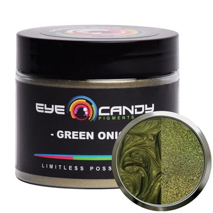 Eye Candy Pigments Premium Green Mica Powder - Green Onion (50gr) - for Epoxy, Resin, Soap, Paint, Woodworking, Acrylic Pouring, Bath Bombs, Fishing Lures - DIY Arts and Crafts Additive - color: Green Onion