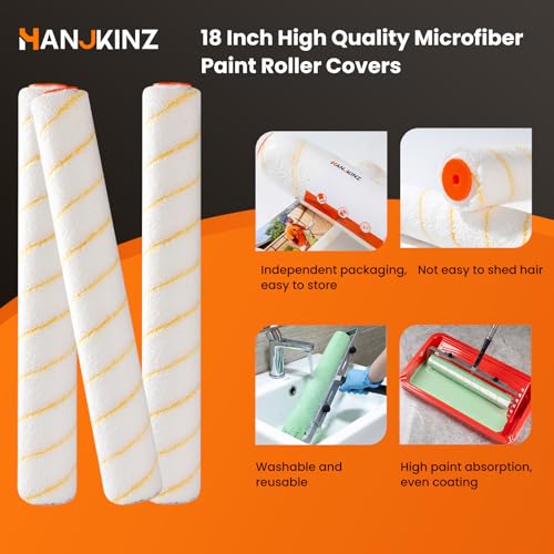 18 Inch Microfiber Paint Roller Covers, 3 Pack, Paint Rollers 18 Inch (3/8" Nap), Large Paint Rollers, Paint Supplies for Painting Walls - size: 18 Inch,3 Pack