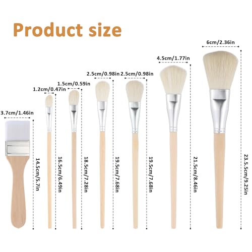 7 Pcs Mop Brush For Acrylic Painting, Gilding Brush Set Pottery Glazing Brushes Versatile Goat Hair Blending Mop Brushes For Acrylic Gouache Watercolor Foil Painting And Gold Leaf Sheets,Face Body Art