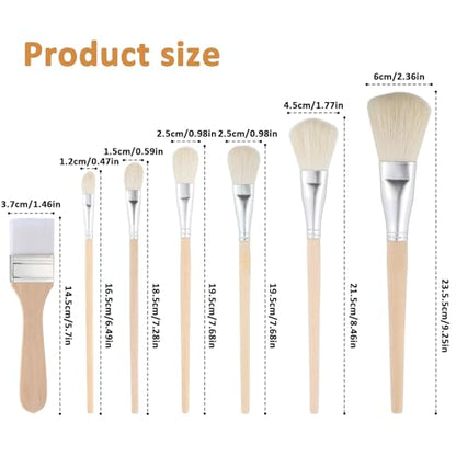7 Pcs Mop Brush For Acrylic Painting, Gilding Brush Set Pottery Glazing Brushes Versatile Goat Hair Blending Mop Brushes For Acrylic Gouache Watercolor Foil Painting And Gold Leaf Sheets,Face Body Art