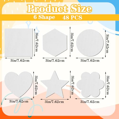 48 Pcs Magnetic Canvas Panel Mini Canvas Boards for Painting Blank Locker, 3 Inch Small Bulk Canvases with Magnet Backing for DIY Art, Crafts, Fridge & Office Decor (6 Styles)