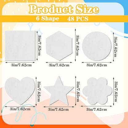 48 Pcs Magnetic Canvas Panel Mini Canvas Boards for Painting Blank Locker, 3 Inch Small Bulk Canvases with Magnet Backing for DIY Art, Crafts, Fridge & Office Decor (6 Styles)
